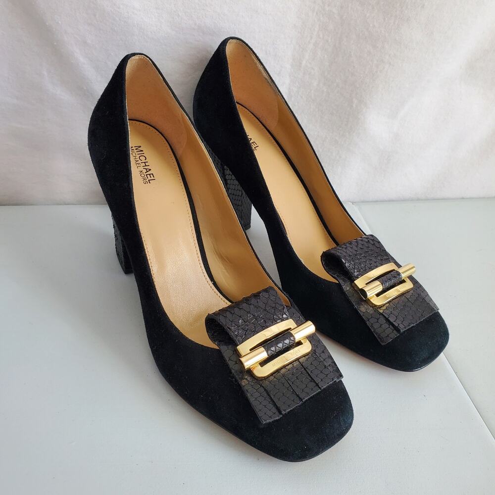 Michael Kors Black Suede Gloria Kiltie Fringe Heel Shoe 11 Career Elegant Luxury - Picture 3 of 11